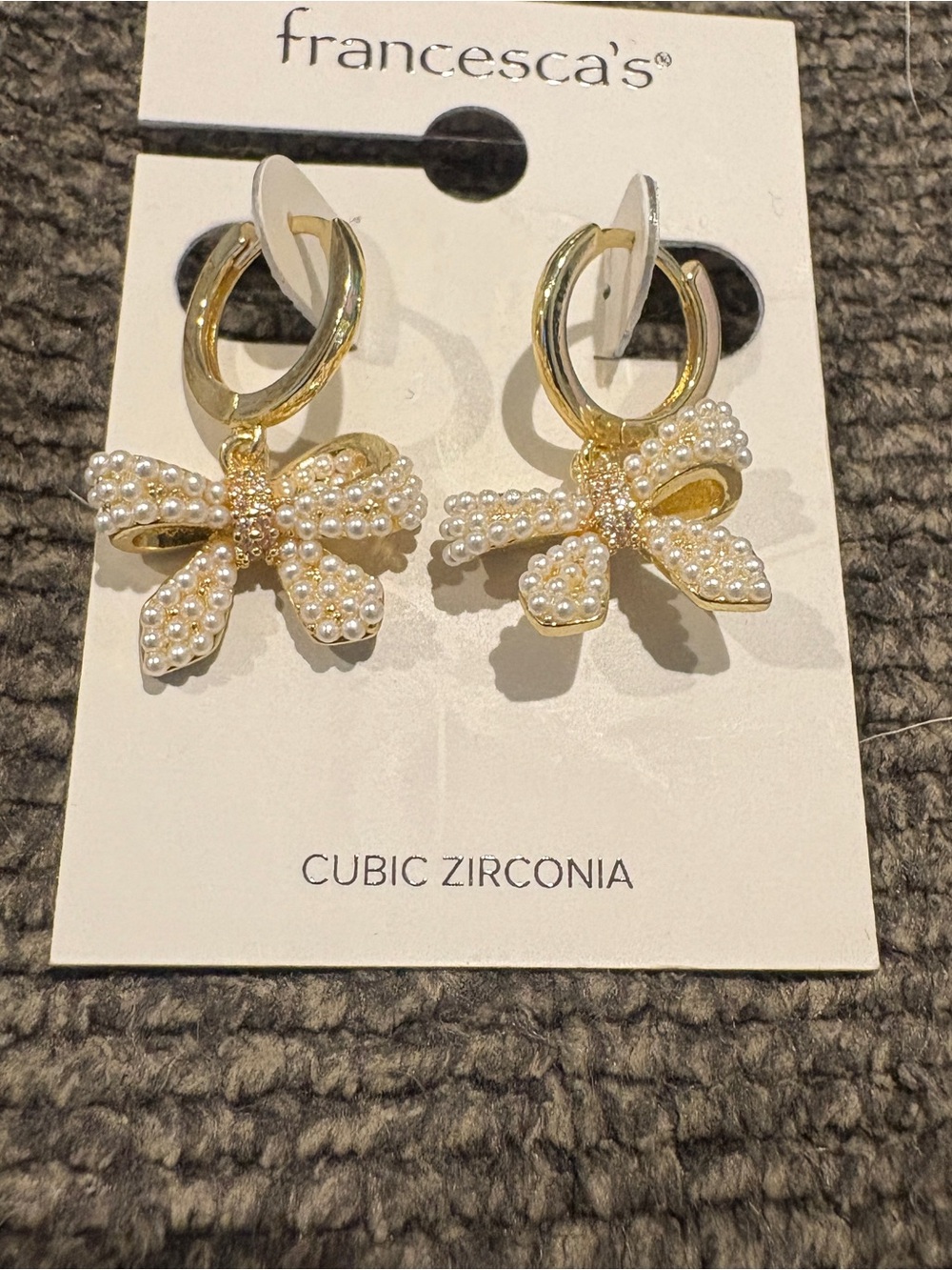Francesca's Collections Gold Bow Pearl Drop Hoop Earrings